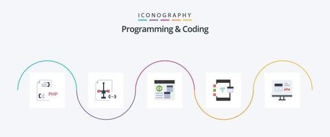 Programming And Coding Flat 5 Icon Pack Including . develop. error. develop vector