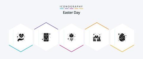 Easter 25 Glyph icon pack including easter. holiday. cross. grass. rose vector