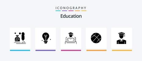 paquete de iconos de educación glifo 5 que incluye gorra. juego. idea. pelota. discurso. diseño de iconos creativos vector