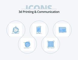 Paquete de 5 iconos azules de impresión y comunicación en 3D Diseño de iconos. teléfono. dispositivo. datos. objeto. corrección vector