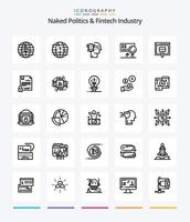 Creative Naked Politics And Fintech Industry 25 OutLine icon pack  Such As money. internet. security. credit. detection vector