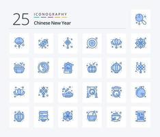 año nuevo chino 25 paquete de iconos de color azul que incluye flor. porcelana. lámpara. año. chino vector