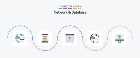 Paquete de 5 iconos planos de red y base de datos que incluye base de datos. nube. teléfono inteligente página vector