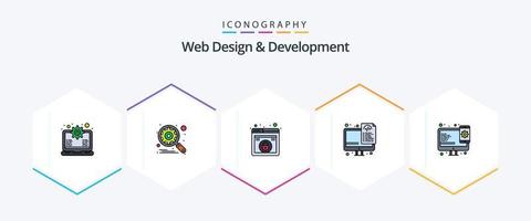 Web Design And Development 25 FilledLine icon pack including responsive. files. design. programming. coding vector