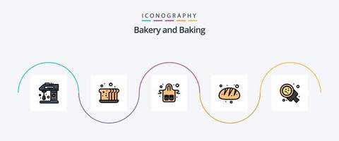 paquete de iconos de 5 planos llenos de línea de horneado que incluye pan. panadería. alimento. restaurante. guantes vector