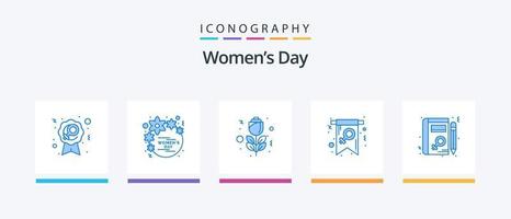 Womens Day Blue 5 Icon Pack Including . invite. women. female. card. Creative Icons Design vector