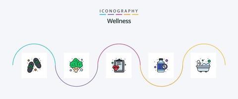 Wellness Line Filled Flat 5 Icon Pack Including bathtub. rx. check. medical. bottle vector