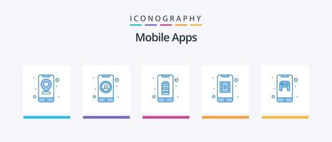 Mobile Apps Blue 5 Icon Pack Including video streaming. video app. login. smartphone. full. Creative Icons Design vector