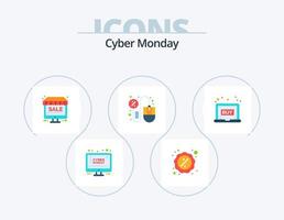 Cyber Monday Flat Icon Pack 5 Icon Design. sales. cyber monday. monday. computer. shop vector