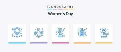 Womens Day Blue 5 Icon Pack Including party frock. women. award. perfume. gift. Creative Icons Design vector