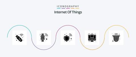 Internet Of Things Glyph 5 Icon Pack Including remote. cctv. protect. bag. online vector