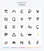 Creative Currency 25 Line FIlled icon pack  Such As yuan. yen. pound sterling. sign. coin vector