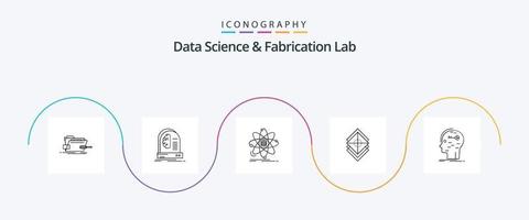 paquete de iconos de línea 5 de laboratorio de fabricación y ciencia de datos que incluye s. arreglar. inteligencia. ciencia. información vector