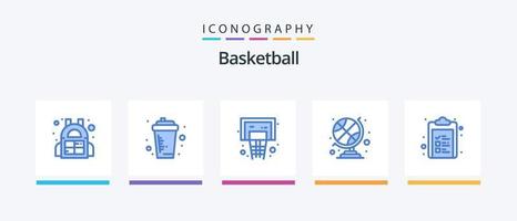 paquete de iconos de baloncesto azul 5 que incluye portapapeles. equipo. cesta. globo del club deportivo. accesorios deportivos. diseño de iconos creativos vector