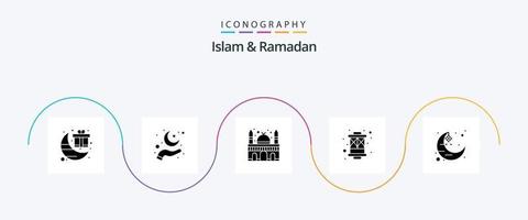 Islam And Ramadan Glyph 5 Icon Pack Including crescent. islam. muslim. culture. muslim vector