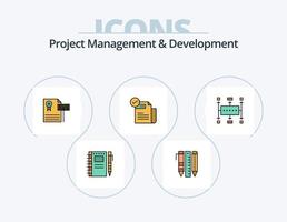 Project Management And Development Line Filled Icon Pack 5 Icon Design. notebook. sketch notebook . goal. focus. dream vector