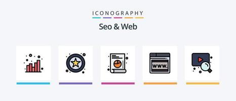 seo y la línea web llenaron un paquete de 5 íconos que incluye seo. globo. hospedaje lista. web. diseño de iconos creativos vector