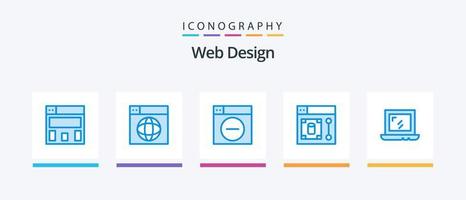 diseño web azul 5 paquete de iconos que incluye computadora portátil. web. diseño. herramienta. diseño. diseño de iconos creativos vector