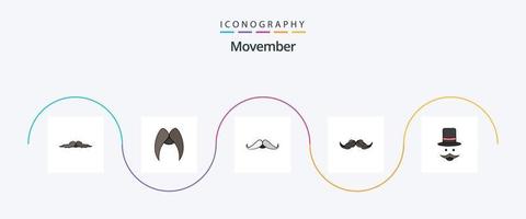 Movember Line Filled Flat 5 Icon Pack Including . hat. vector
