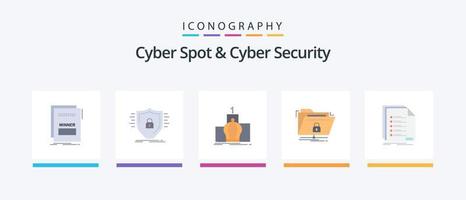 Paquete de íconos de cyber spot y cyber security flat 5 que incluye carpeta. encriptación seguridad. real. liderazgo. diseño de iconos creativos vector