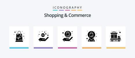 Shopping And Commerce Glyph 5 Icon Pack Including gift. cargo. hand. bag. shop. Creative Icons Design vector
