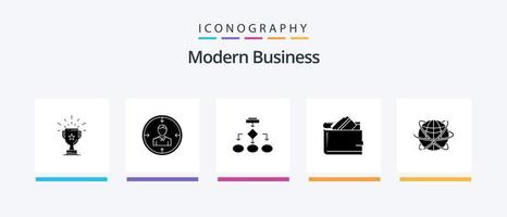 paquete de iconos de glifo empresarial moderno 5 que incluye arquitectura de datos. algoritmo. empleado. diagrama de flujo recursos. diseño de iconos creativos vector