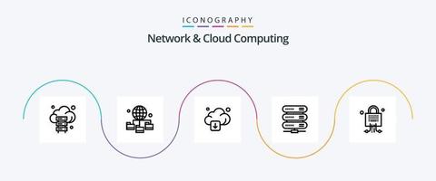 Network And Cloud Computing Line 5 Icon Pack Including locked. storage. cloud. network. computing vector