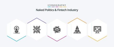 paquete de íconos de 25 líneas de política desnuda e industria fintech que incluye inicio. negocio fondos. puesta en marcha de unicornio. finanzas vector