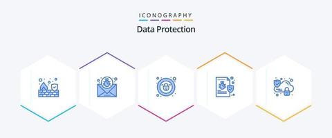 Data Protection 25 Blue icon pack including cloud. security. message. folder. bug vector