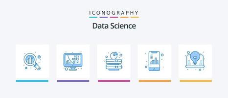 paquete de iconos azul 5 de ciencia de datos que incluye documento. móvil. monitor. servidor. datos. diseño de iconos creativos vector