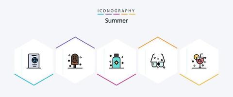paquete de iconos de línea completa de verano 25 que incluye verano. los anteojos. verano. bloqueador solar. verano vector