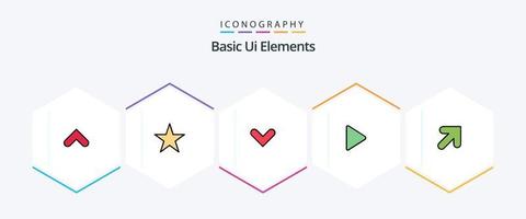 paquete de iconos de 25 líneas completas de elementos básicos de la interfaz de usuario, incluido el derecho. flecha. flechas video. medios de comunicación vector