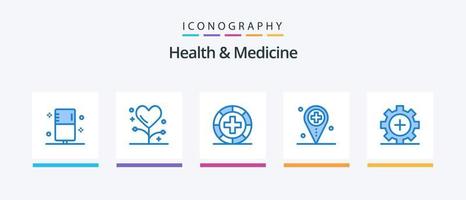 paquete de iconos azul 5 de salud y medicina que incluye salud. cuidado. salud. médico. ubicación. diseño de iconos creativos vector