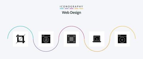 paquete de iconos de glifo 5 de diseño web que incluye nuevo. agregar. diseño. computadora portátil. web vector