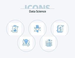 Data Science Blue Icon Pack 5 Icon Design. funnel. document. server. data filter. science vector