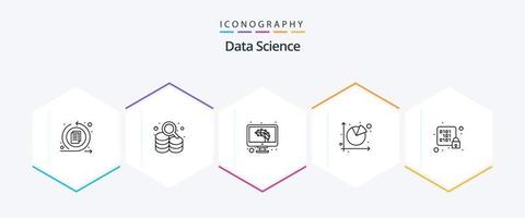 Data Science 25 Line icon pack including lock. pie chart. artificial intelligence. pie. chart vector