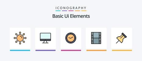 Basic Ui Elements Line Filled 5 Icon Pack Including case. bag. video. right. up. Creative Icons Design vector