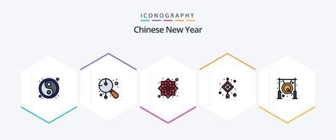 paquete de iconos de línea completa del año nuevo chino 25 que incluye luz. lámpara. instrumento. chino. flor vector