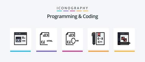 La línea de programación y codificación llenó el paquete de 5 íconos que incluye . desarrollo. archivo. desarrollar. diseño de iconos creativos vector