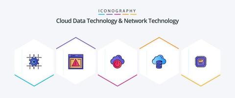 Cloud Data Technology And Network Technology 25 FilledLine icon pack including storage . dollar. cloud. money . cloud vector