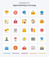 Creative Digital Marketing And Technology 25 Flat icon pack  Such As plug. network. globe. digital. sign vector