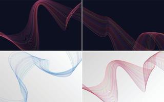 Set of 4 geometric wave pattern background Abstract waving line vector