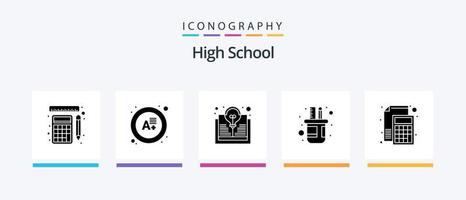 High School Glyph 5 Icon Pack Including file. accounting. book. scale. pencil. Creative Icons Design vector