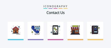 contáctenos, la línea llenó el paquete de 5 íconos, incluido el envío. mensaje. compartir documento. correo electrónico. mano. diseño de iconos creativos vector