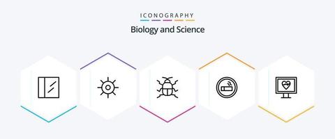 paquete de íconos de 25 líneas de biología que incluye . monitor. insecto. corazón. laboratorio vector