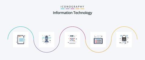 Information Technology Flat 5 Icon Pack Including panel. access. space. mail. encrypted vector