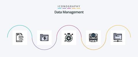 Data Management Line Filled Flat 5 Icon Pack Including folder. data. gear. network. connection vector