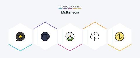 paquete de iconos multimedia de 25 líneas completas que incluye un triángulo. almacenamiento. imagen. servidor. datos vector