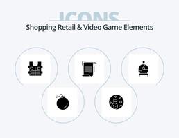 compras minoristas y elementos de videojuegos glyph icon pack 5 diseño de iconos. espacio. astronauta. vida. pautas. nota vector