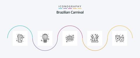 Brazilian Carnival Line 5 Icon Pack Including theater. masks. mask. joker cap. jester vector